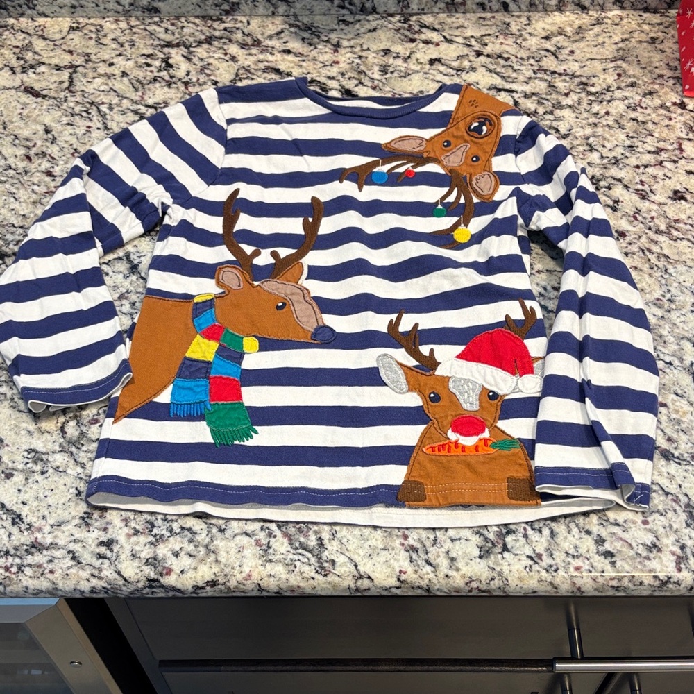Mini Boden Blue and White Striped Holiday Shirt